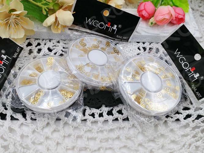 Наполнение для смолы и бутылочек 050 фигурки Шестерёнки микс 4-6*0,1мм золотистые в контейнере (декор)