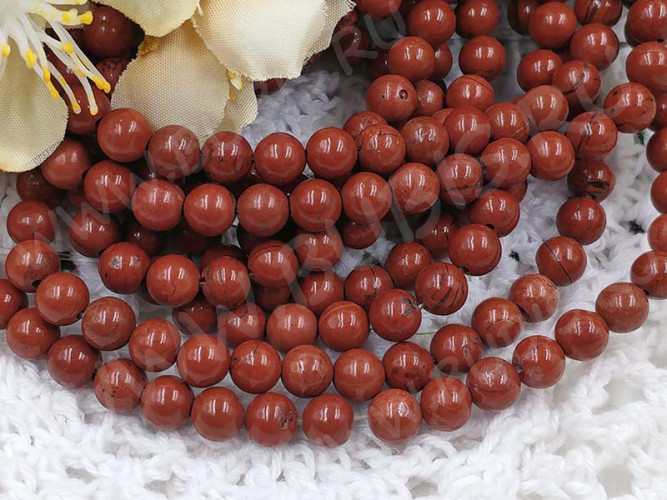 (ОПТ) Бусина округлая 6мм Яшма красная натуральная (камни) (НИТЬ)