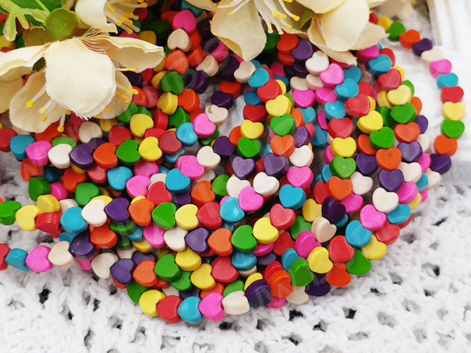 (ОПТ) Бусина каменная Сердце 13 5,8*5,5*2,8мм Бирюза МИКС синт. (камни) (НИТЬ)