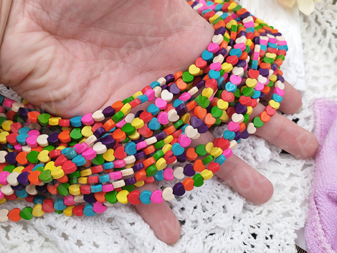 (ОПТ) Бусина каменная Сердце 13 5,8*5,5*2,8мм Бирюза МИКС синт. (камни) (НИТЬ)