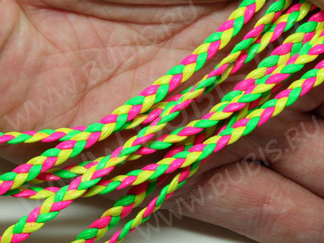 Шнур кожаный 24 кожзам плетёный плоский 4*1,5мм яркий мультиколор (1м)