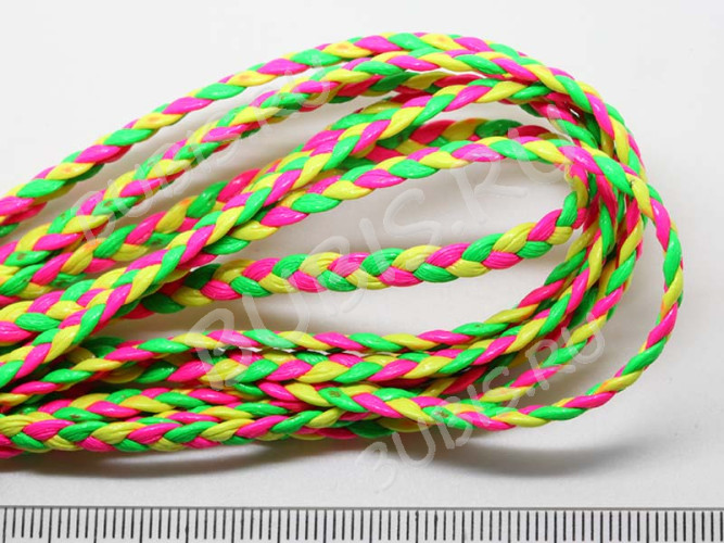 Шнур кожаный 24 кожзам плетёный плоский 4*1,5мм яркий мультиколор (1м)