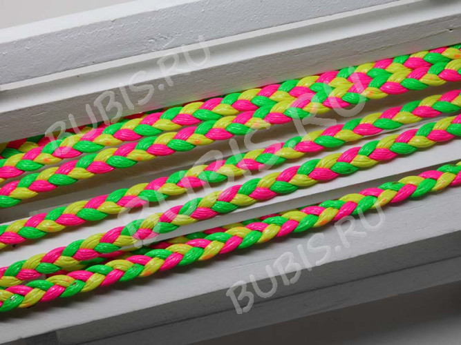 Шнур кожаный 24 кожзам плетёный плоский 4*1,5мм яркий мультиколор (1м)