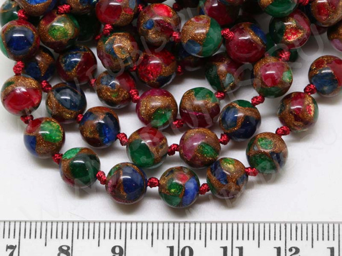 (ОПТ) Бусина округлая Мозаика 09 8мм Халцедон с пиритом мультиколор (камни) (НИТЬ)
