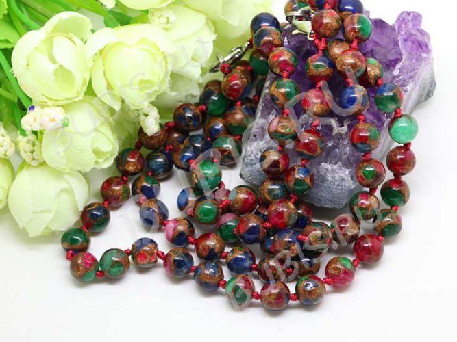 (ОПТ) Бусина округлая Мозаика 09 8мм Халцедон с пиритом мультиколор (камни) (НИТЬ)