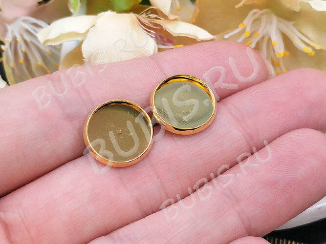 Пуссеты ("гвоздики") №174 (с круглым сеттингом 12мм) 14*13*0,7мм золотистые (Хирургическая сталь) (1 пара)