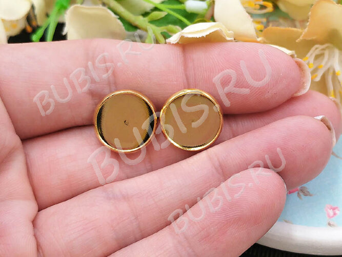 Пуссеты ("гвоздики") №174 (с круглым сеттингом 12мм) 14*13*0,7мм золотистые (Хирургическая сталь) (1 пара)