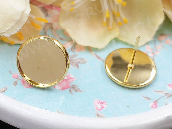 Пуссеты ("гвоздики") №174 (с круглым сеттингом 12мм) 14*13*0,7мм золотистые (Хирургическая сталь) (1 пара)