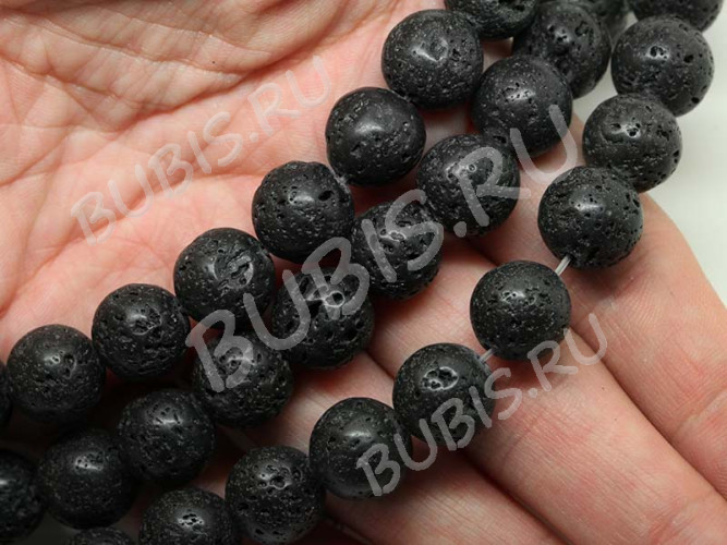 Бусина округлая 12мм Лава вулканическая чёрная (камни)
