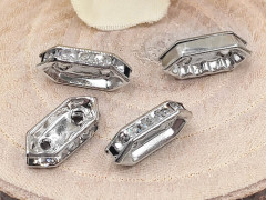 Разделитель 31 на 2 нити рондель со стразами 11*4,5*2,5мм цвет платины и прозрачные стразы (Brass)