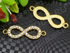 236 Коннектор вставка для браслетов Бесконечность 32,5*10,5*3,3мм золотисто-прозрачная (сплав и стекло)