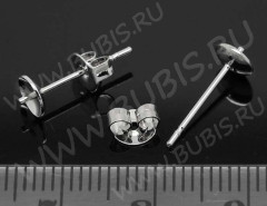 Пуссеты (&quot;гвоздики&quot;) №012 с чашечкой 5мм и со штырьком 14*0,7мм цвет платины (Brass) (1 пара)
