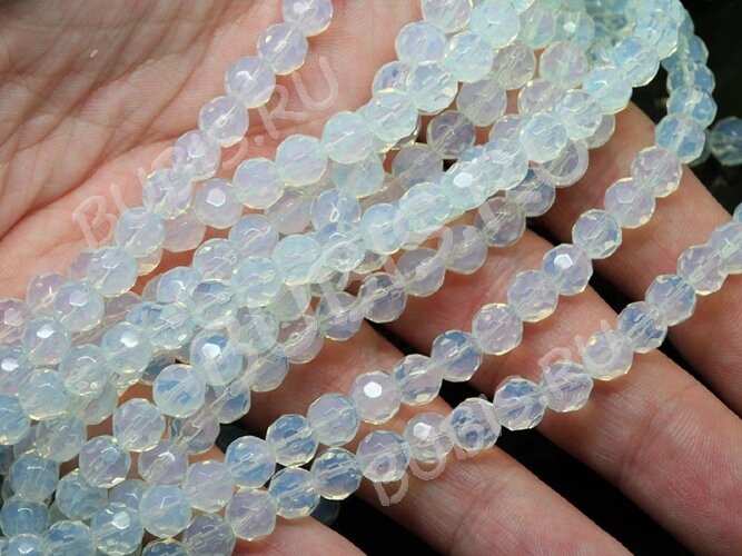 (ОПТ) Бусина округлая ГРАНЁНАЯ 6мм Лунный камень синт. (Опалит) (камни) (НИТЬ)