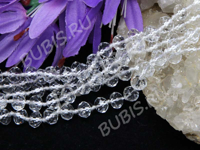 Бусина гранёная абакус 8*6мм рондель чистый прозрачный (стекло) (НИТЬ)