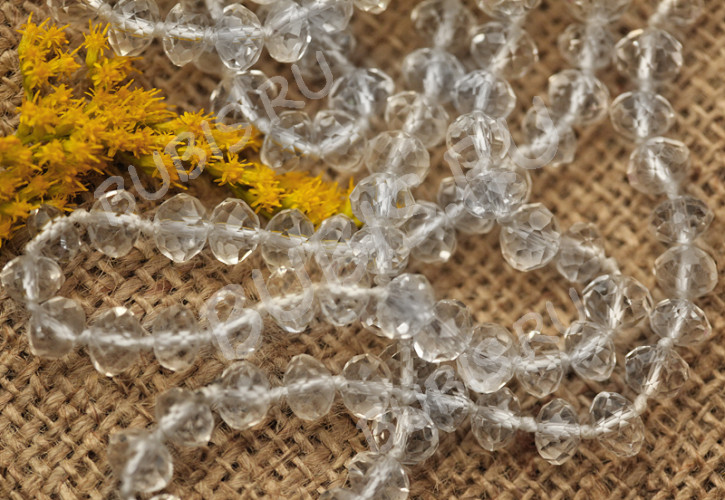 Бусина гранёная абакус 8*6мм рондель чистый прозрачный (стекло) (НИТЬ)