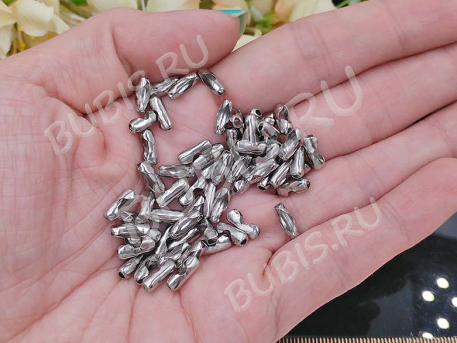Замочек Фиксатор для шариковой цепочки 10 стальной (для цепочки 2,4-3,2мм) 10,5*4мм цвет платины (Хирургическая сталь)(20шт)