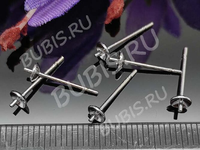 (СКИДКИ!!!) Пуссеты ("гвоздики") №143 (сеттинг-чашечка 3,5мм и штырёк 3мм) 14,5*0,7мм цвет платины (Brass) (10 пар)