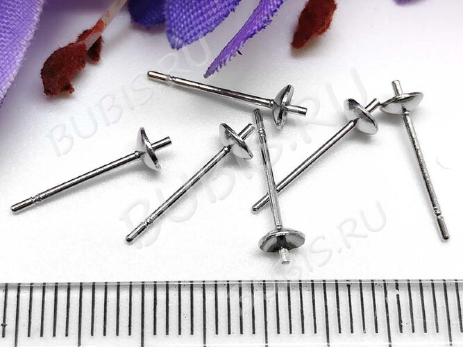 (СКИДКИ!!!) Пуссеты ("гвоздики") №143 (сеттинг-чашечка 3,5мм и штырёк 3мм) 14,5*0,7мм цвет платины (Brass) (10 пар)