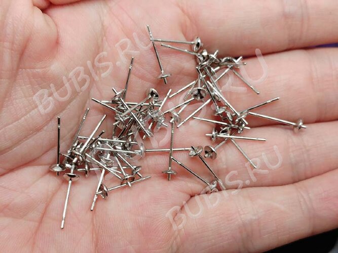 (СКИДКИ!!!) Пуссеты ("гвоздики") №143 (сеттинг-чашечка 3,5мм и штырёк 3мм) 14,5*0,7мм цвет платины (Brass) (10 пар)