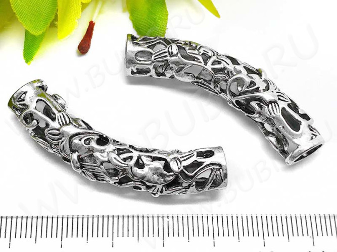 Бусина 119 Трубочка большая ажурная 47,5*16*9,5мм античное серебро (литьё)