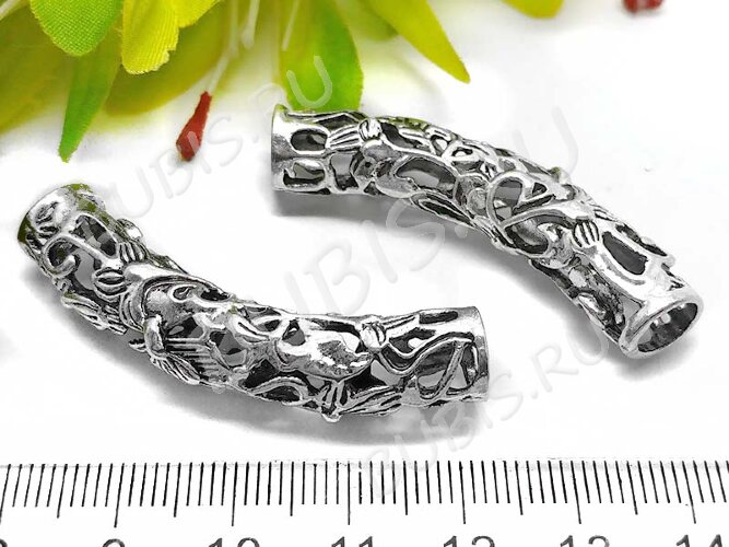 Бусина 119 Трубочка большая ажурная 47,5*16*9,5мм античное серебро (литьё)