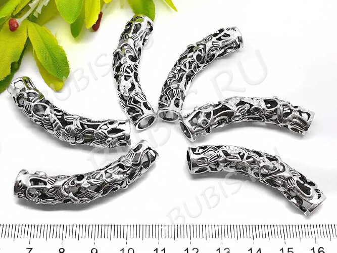 Бусина 119 Трубочка большая ажурная 47,5*16*9,5мм античное серебро (литьё)