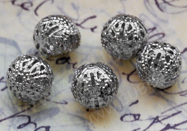 Бусина ажурная 01 "Шарик" 12мм цвет платины (Iron) (10шт)