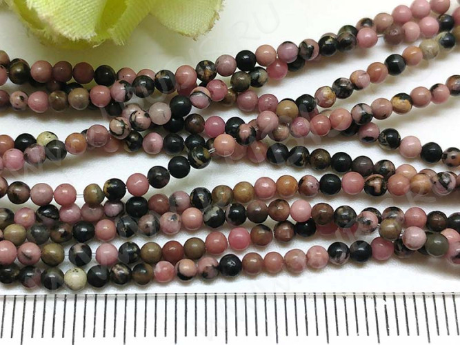 (ОПТ) Бусина округлая 2,5мм Родонит натуральный (камни) (НИТЬ)