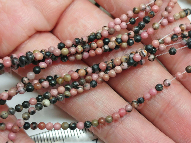 (ОПТ) Бусина округлая 2,5мм Родонит натуральный (камни) (НИТЬ)