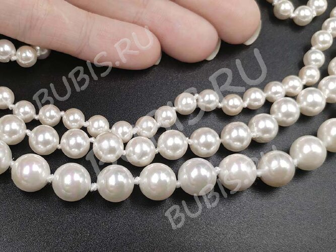 (ОПТ) Бусина Жемчуг 34 Sea Shell Perl округлый 6мм белый имит. (камни) (нить 23см)