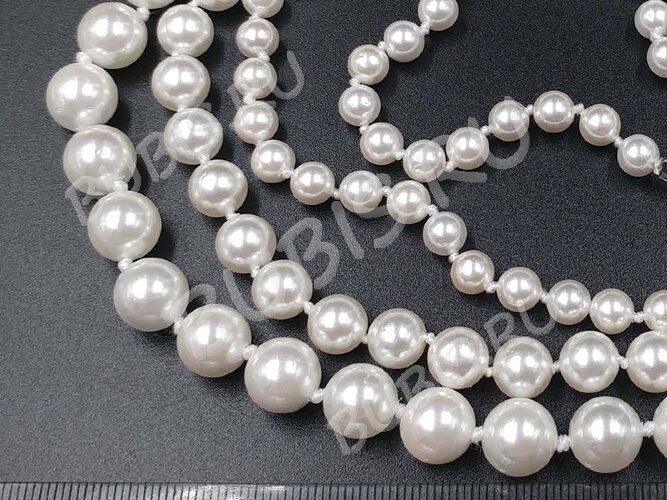 (ОПТ) Бусина Жемчуг 34 Sea Shell Perl округлый 6мм белый имит. (камни) (нить 23см)