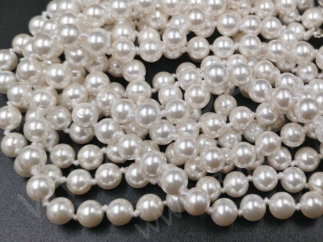 (ОПТ) Бусина Жемчуг 34 Sea Shell Perl округлый 6мм белый имит. (камни) (нить 23см)