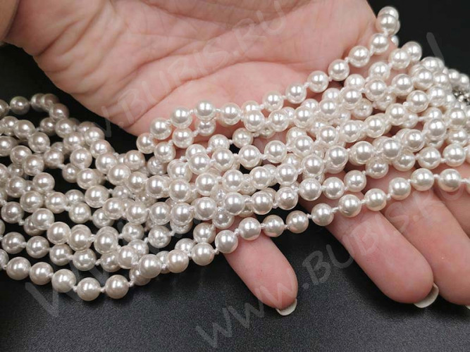 (ОПТ) Бусина Жемчуг 34 Sea Shell Perl округлый 6мм белый имит. (камни) (нить 23см)