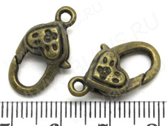 Замочек карабин №031 с сердечком и точками 20,5*11,5*7мм античная бронза (литьё)