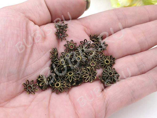 (СКИДКИ!!!) 218 Шапочка цветочек ажурный 10,5*10*2,8мм античная бронза (литьё) (10шт.)