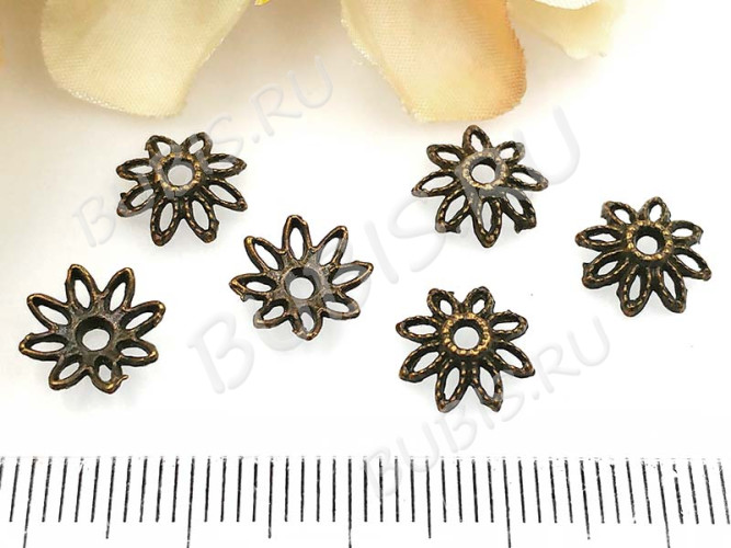(СКИДКИ!!!) 218 Шапочка цветочек ажурный 10,5*10*2,8мм античная бронза (литьё) (10шт.)