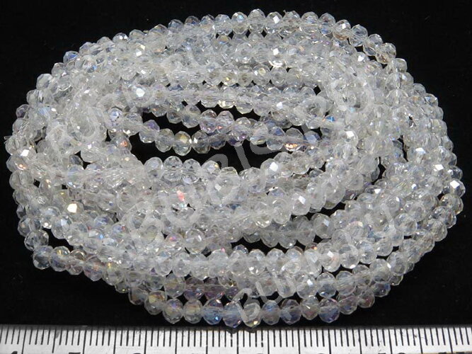 (ОПТ) Бусина кристалл гранёный абакус 4,3*4*3,5мм чистый прозрачный с АВ (имитация Сваровски) (5 НИТЕЙ)