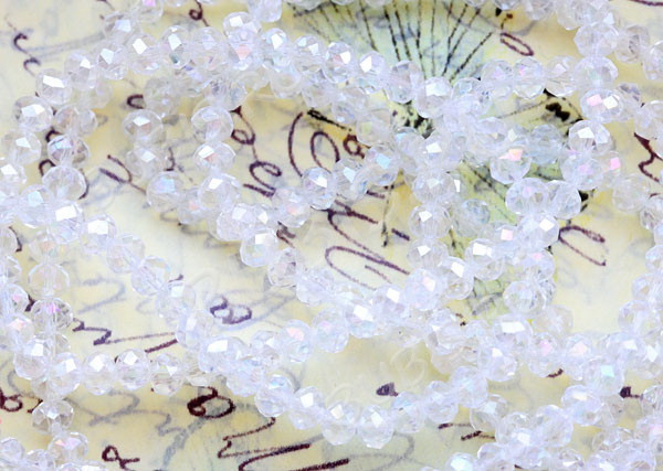 (ОПТ) Бусина кристалл гранёный абакус 4,3*4*3,5мм чистый прозрачный с АВ (имитация Сваровски) (5 НИТЕЙ)