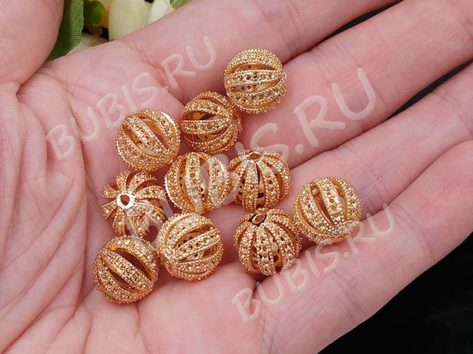 Бусина ажурная 27 Шарик 12*11,5*11мм золотистый (Milano LUX) (Brass с позолотой)