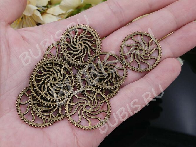 Шестерёнка 13 двусторонняя 24,5*24,5*1мм античная бронза (литьё) (Steampunk)