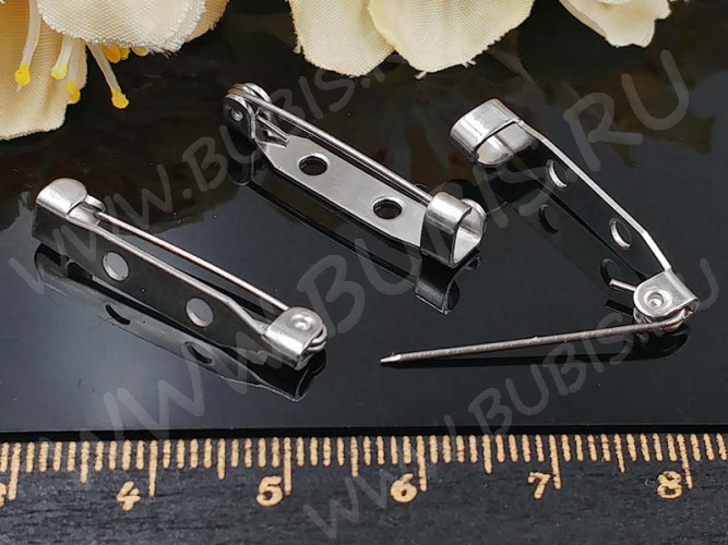 Основа (заготовка) для броши №108 Булавка 2 отверстия 25*4,5*4,5мм цвет платины (Хирургическая сталь)