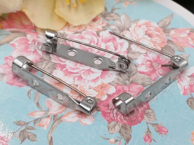 Основа (заготовка) для броши №108 Булавка 2 отверстия 25*4,5*4,5мм цвет платины (Хирургическая сталь)