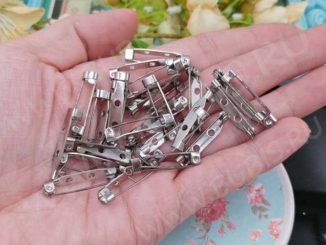 Основа (заготовка) для броши №108 Булавка 2 отверстия 25*4,5*4,5мм цвет платины (Хирургическая сталь)