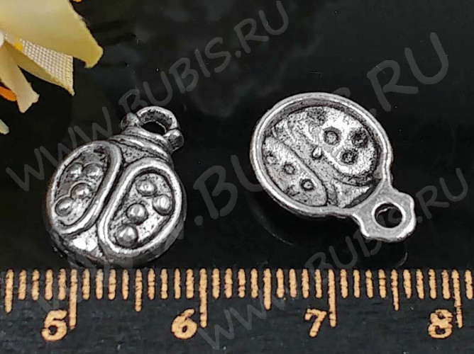 (СКИДКИ!!!) Подвеска Божья коровка 04 15,5*11,5*3мм античное серебро (литьё) (10шт.)