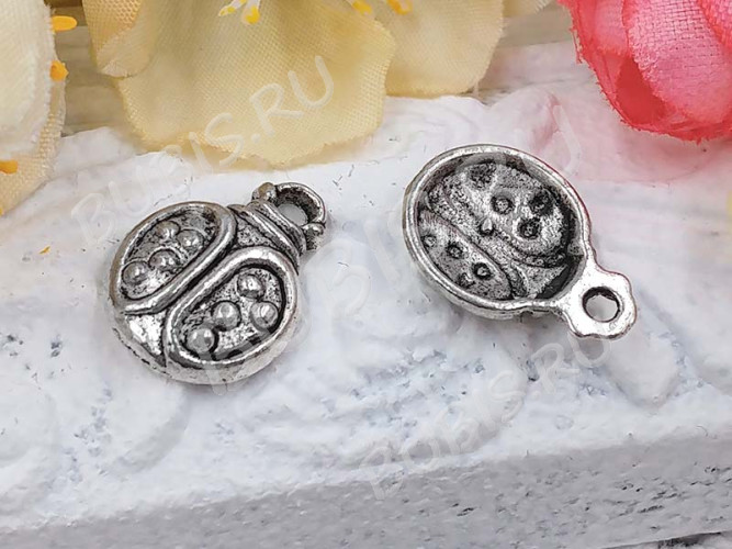 (СКИДКИ!!!) Подвеска Божья коровка 04 15,5*11,5*3мм античное серебро (литьё) (10шт.)