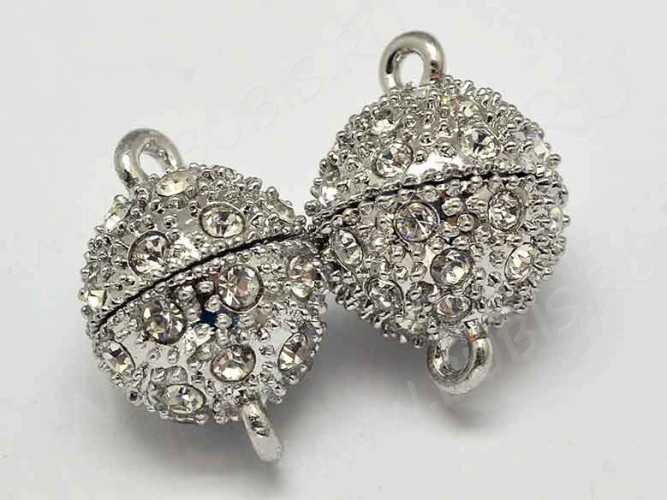 Магнитный замочек №27 Шар со стразами 14,5*9,5*9,5мм цвет платины (сплав и стекло)