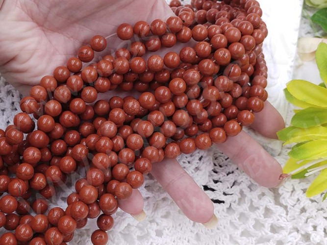 (ОПТ) Бусина округлая 8мм Яшма красная натуральная (камни) (НИТЬ)