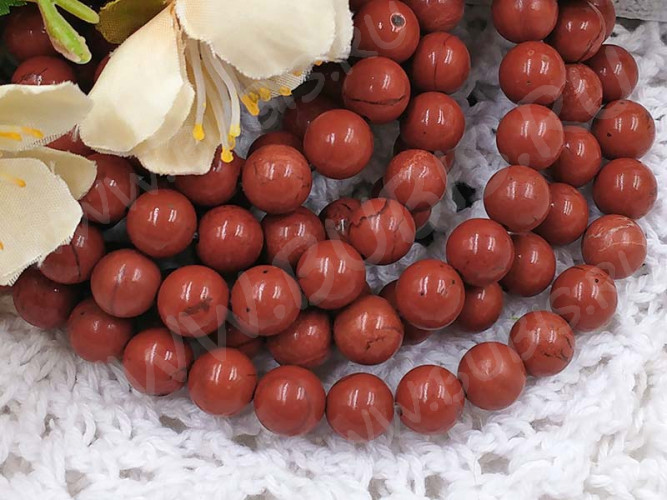 (ОПТ) Бусина округлая 8мм Яшма красная натуральная (камни) (НИТЬ)