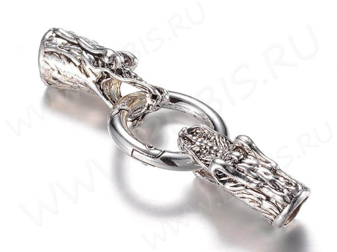 Замочек карабин №082 кольцо с концевиками Драконы 66*25*14мм античное серебро (литьё)