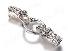 Замочек карабин №082 кольцо с концевиками Драконы 66*25*14мм античное серебро (литьё)